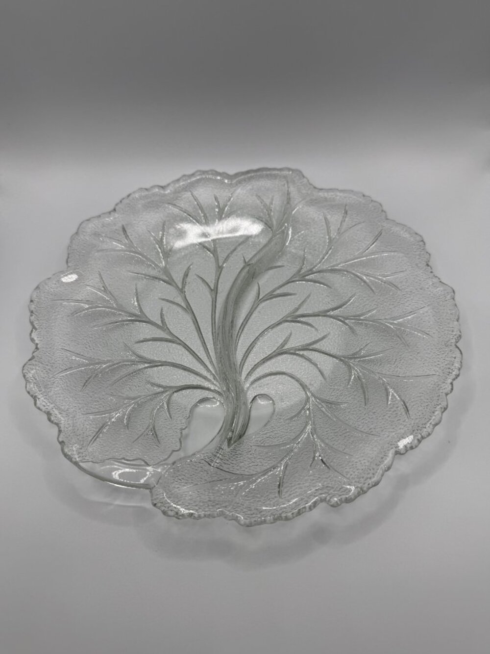 Vintage 1950's Indiana Glass Pebble Leaf Tree Serving Dish
